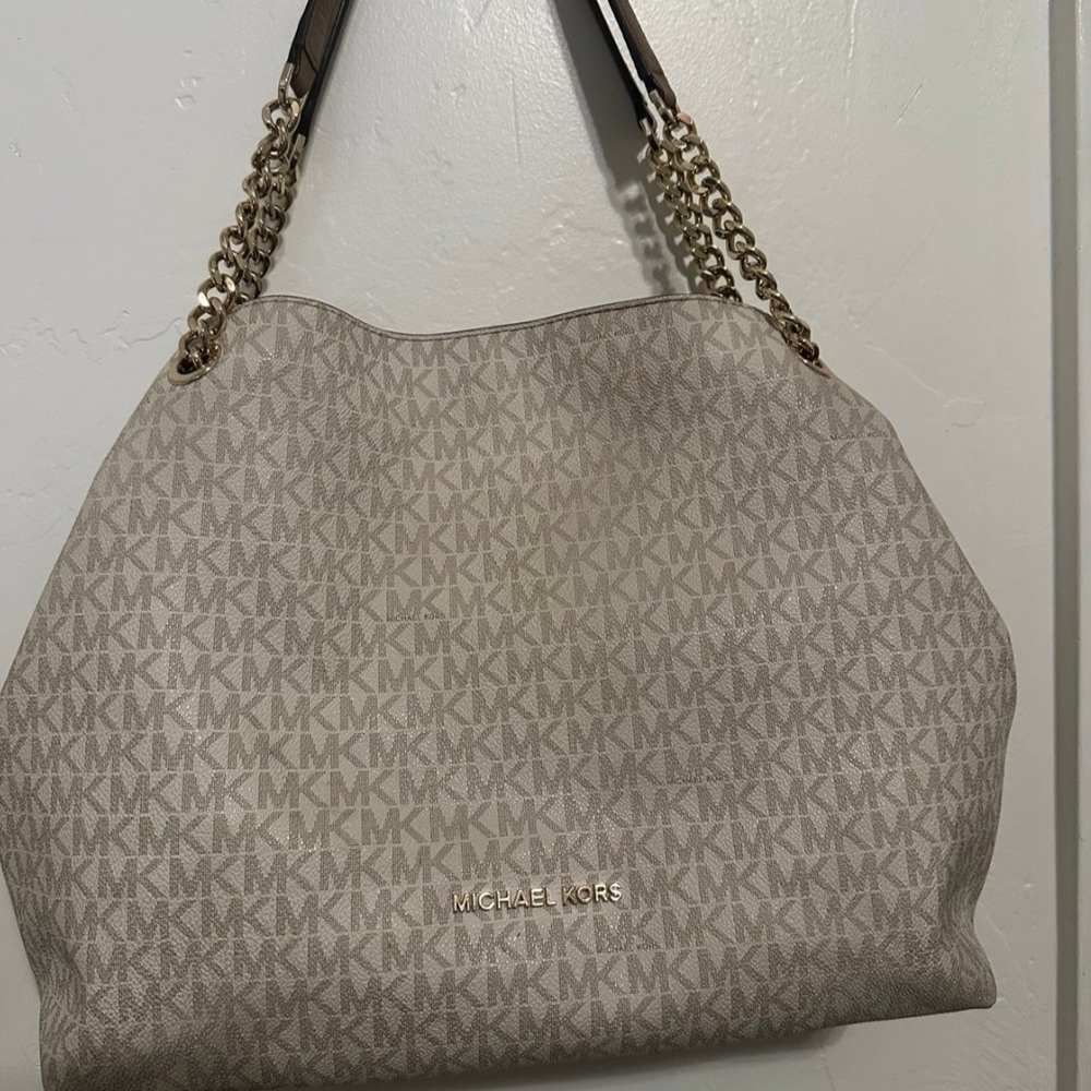 Michael Kors Monogram Shoulder Bag in Cream